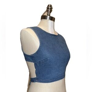 Cute fall top going out top denim open back tie up top